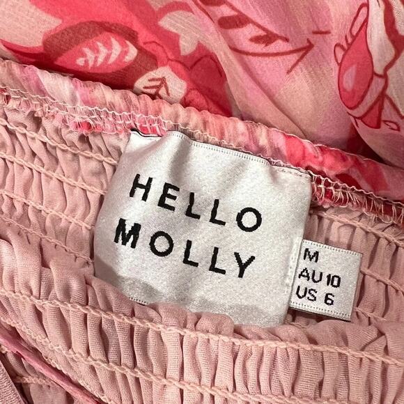 Hello Molly Aura Check Printed Ruffle Long Sleeve Dress Pink Size 6 NWOT - Picture 7 of 8